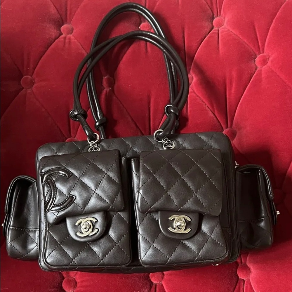 Authentic CHANEL Cambon Ligne Reporter Shoulder Hand bag purse Quilted Sachel